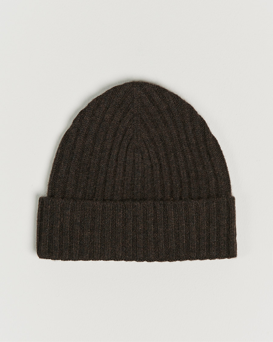 Herren | Mützen | Amanda Christensen | Rib Knitted Cashmere Cap Brown Melange