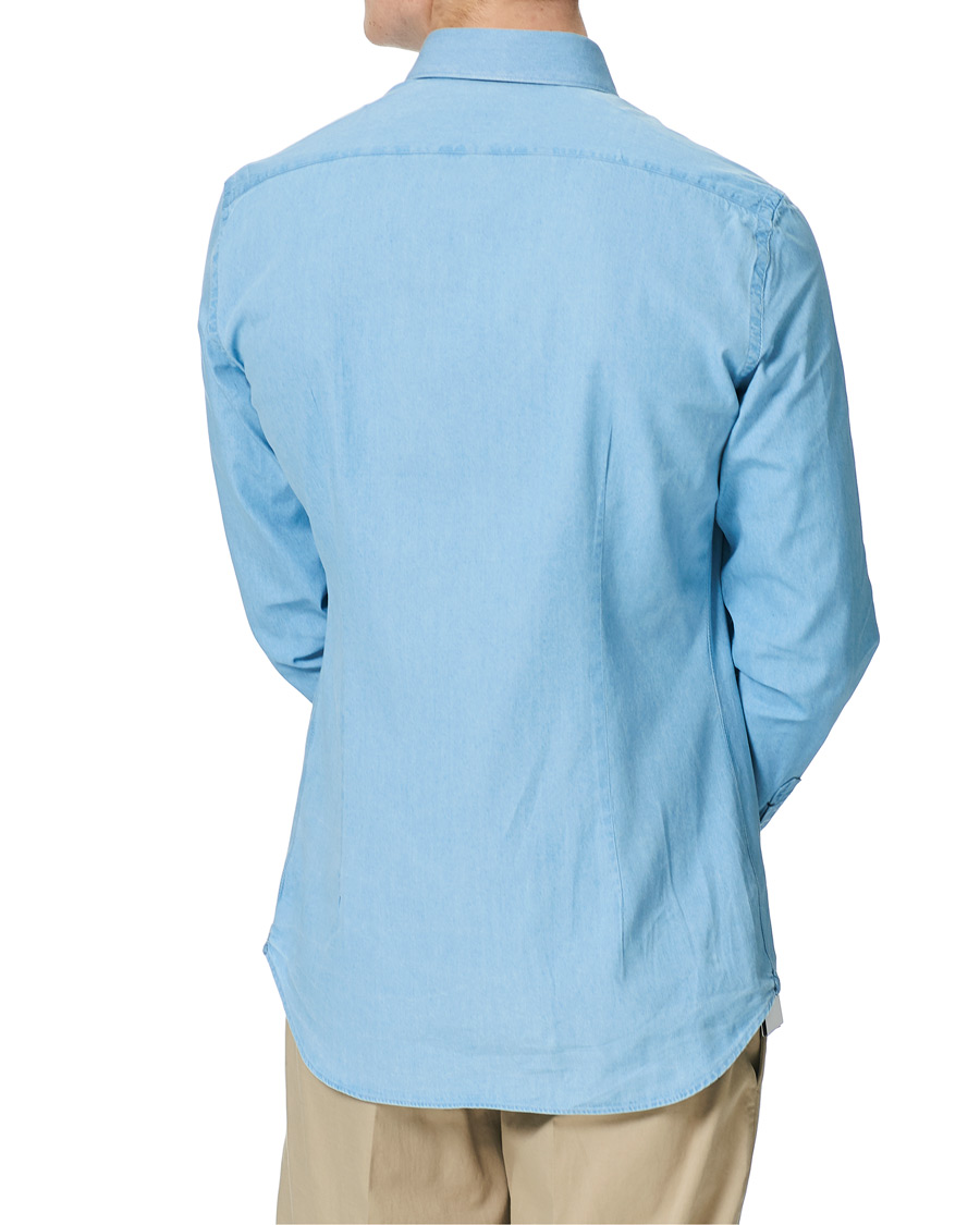 Herren | Hemden | Mazzarelli | Soft Cut Away Denim Shirt Light Indigo