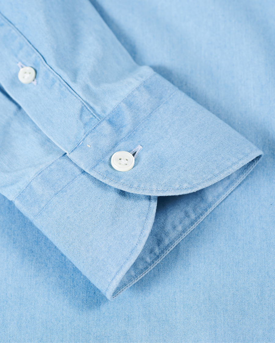 Herren | Hemden | Mazzarelli | Soft Cut Away Denim Shirt Light Indigo