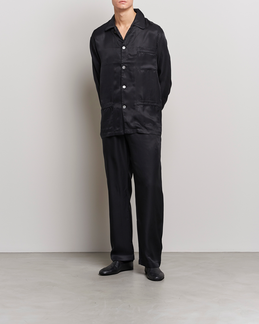Herren | Schlafanzüge & Bademäntel | Derek Rose | Striped Silk Pyjama Set Black