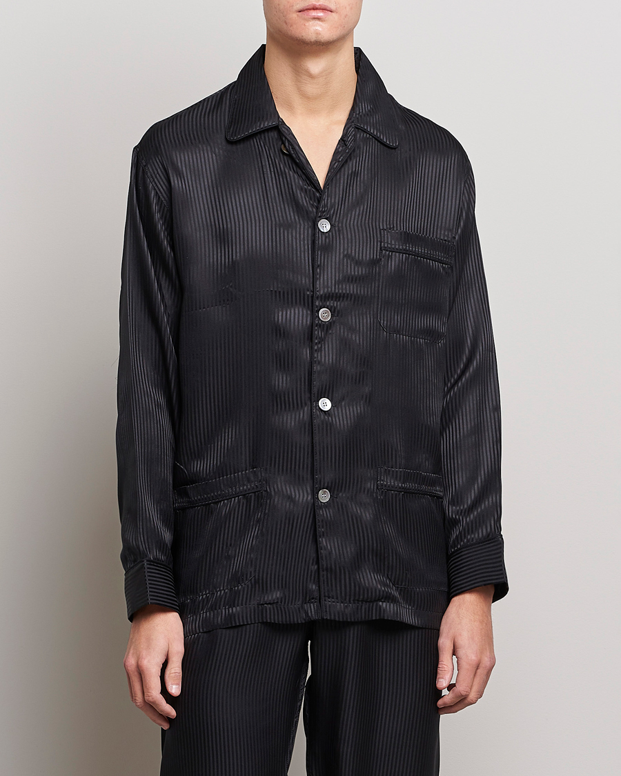 Herren | Loungewear-Abteilung | Derek Rose | Striped Silk Pyjama Set Black