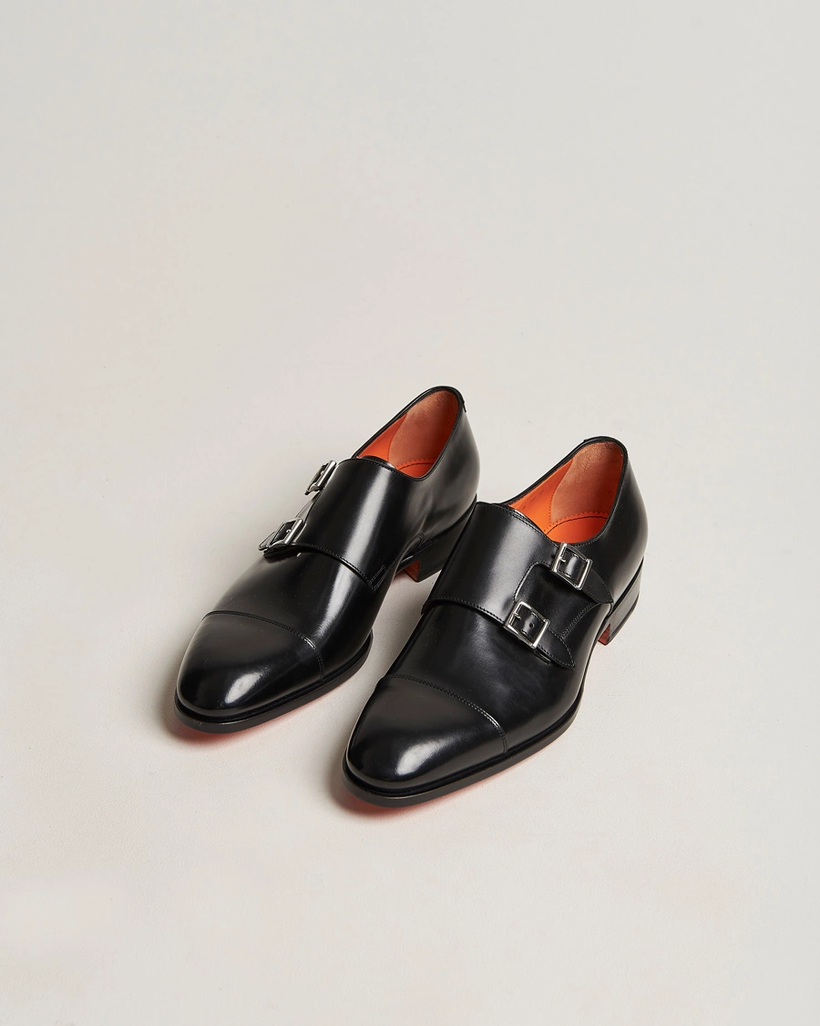 Herren | Handgefertigte Schuhe | Santoni | Blake Double Monk  Black Calf