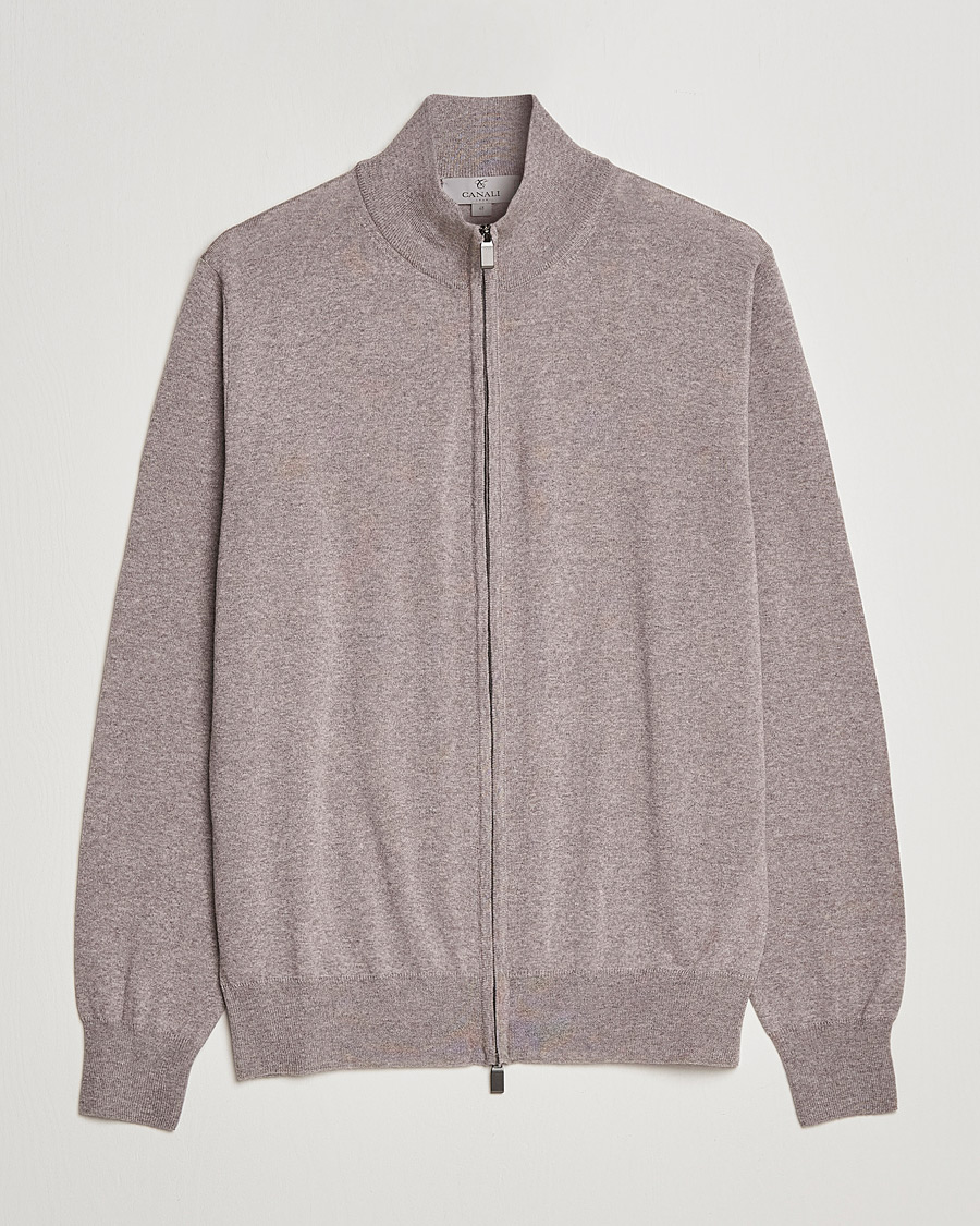 Herren | Pullover | Canali | Merino Wool Full Zip Beige