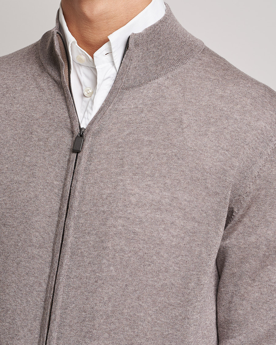 Herren | Pullover | Canali | Merino Wool Full Zip Beige