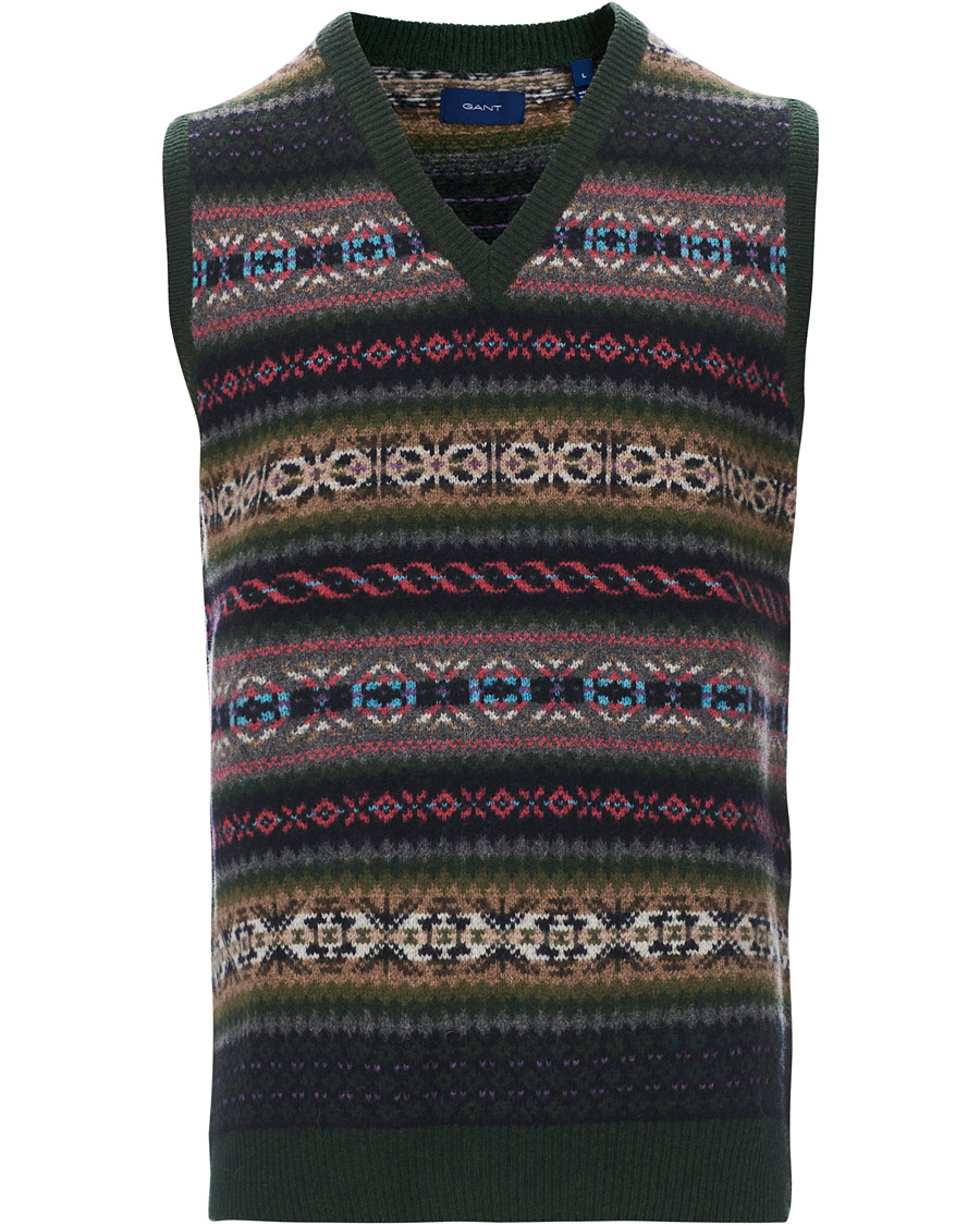 Herren | Pullover | GANT | Holiday Fairisle Slipover Tartan Green