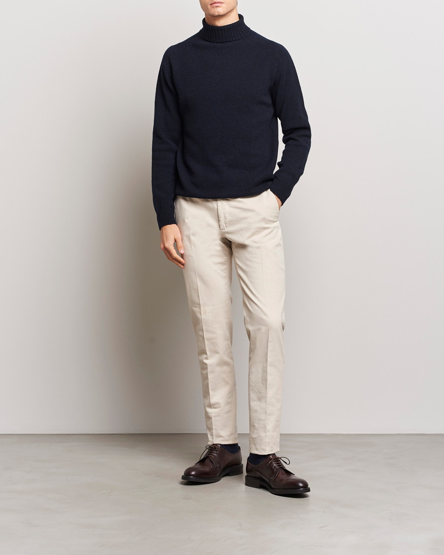 Herren | Pullover | Sunspel | Lambswool Poloshirt Dark Navy Moiline