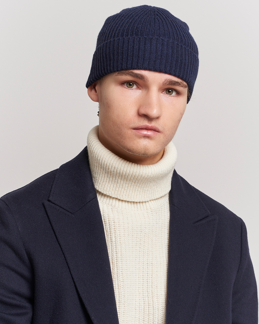 Herren | Johnstons of Elgin Cashmere Ribbed Hat Navy | Johnstons of Elgin | Cashmere Ribbed Hat Navy