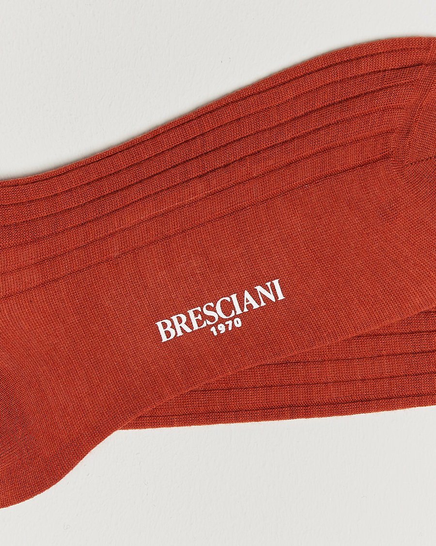 Herren | Unterwäsche | Bresciani | Wool/Nylon Ribbed Short Socks Burnt Orange
