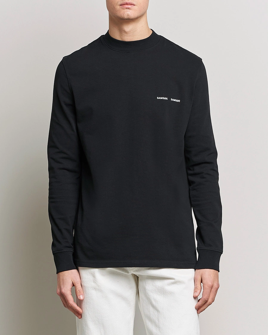 Herren | Schwartze t-shirts | Samsøe Samsøe | Norsbro Long Sleeve Organic Cotton Tee Black