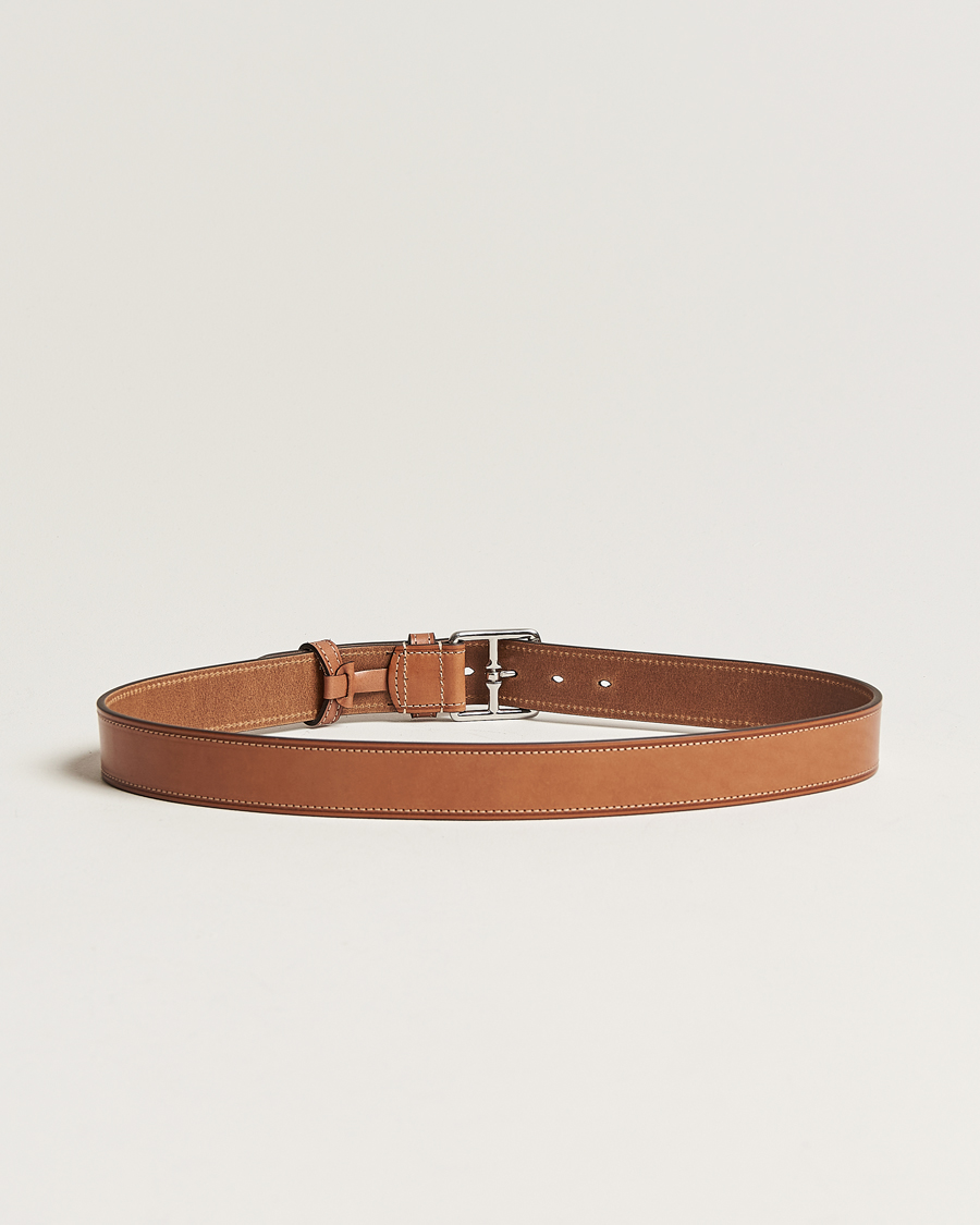 Herren | Kategorie | Anderson's | Bridle Stiched 3,5 cm Leather Belt Tan