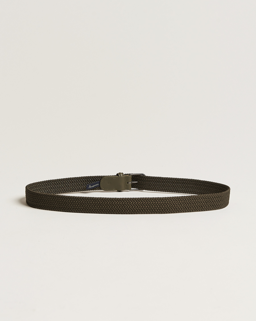 Herren | Business & Beyond | Anderson's | Elastic Woven 3 cm Belt Military Green