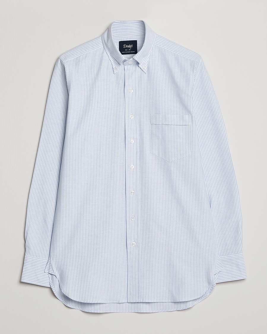 Herren | Hemden | Drake's | Striped Button Down Oxford Shirt Blue