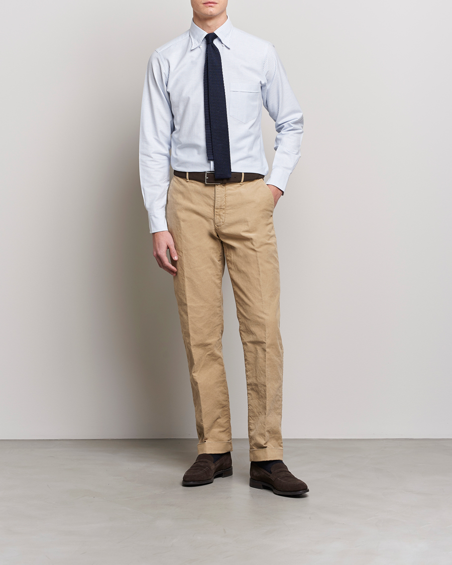 Herren | Hemden | Drake's | Striped Button Down Oxford Shirt Blue