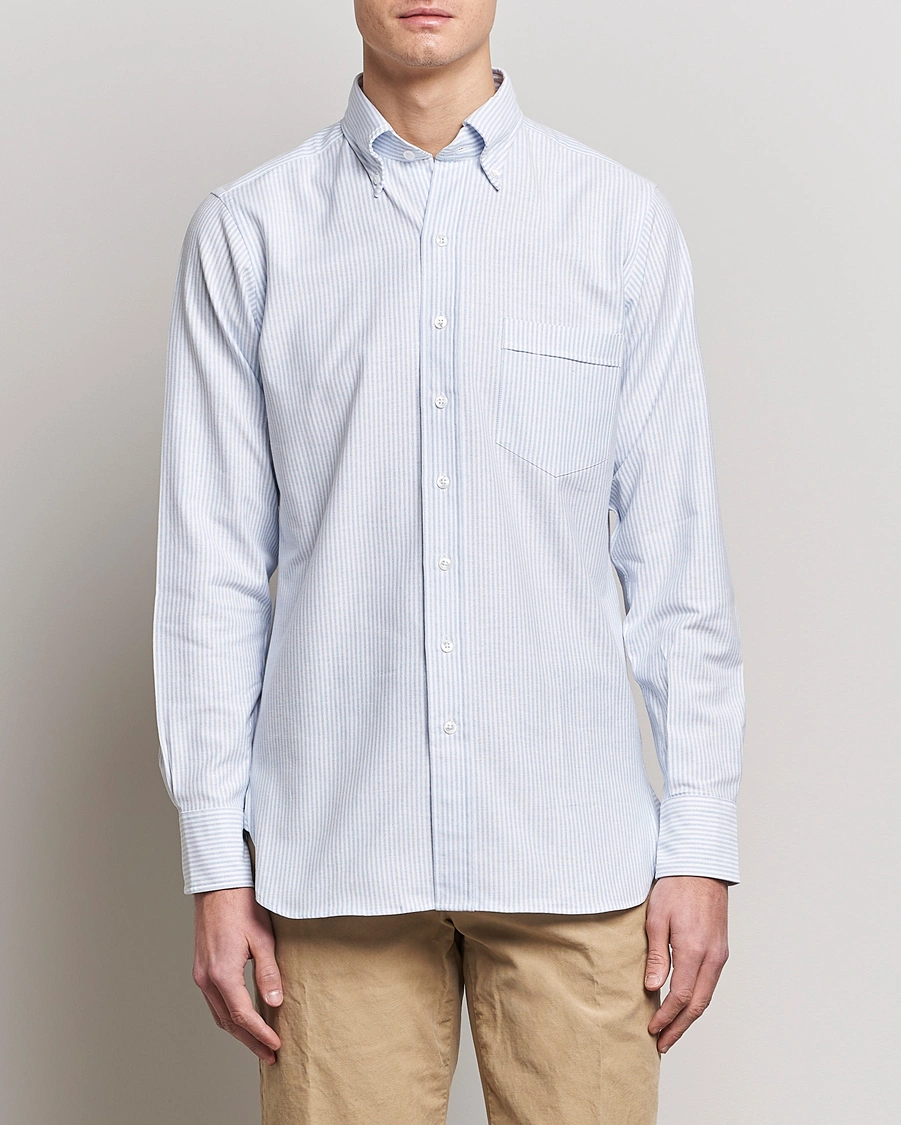 Herren | Preppy Authentic | Drake's | Striped Oxford Button Down Shirt Blue/White