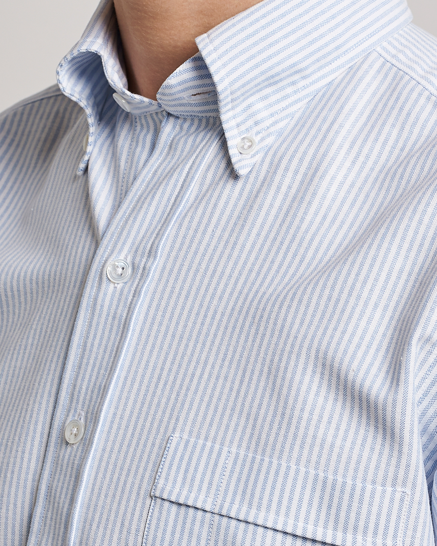 Herren | Hemden | Drake's | Striped Button Down Oxford Shirt Blue