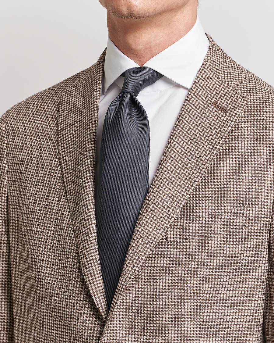 Men | Ties | Drake\'s | Handrolled Woven Silk 8 cm Tie Grey