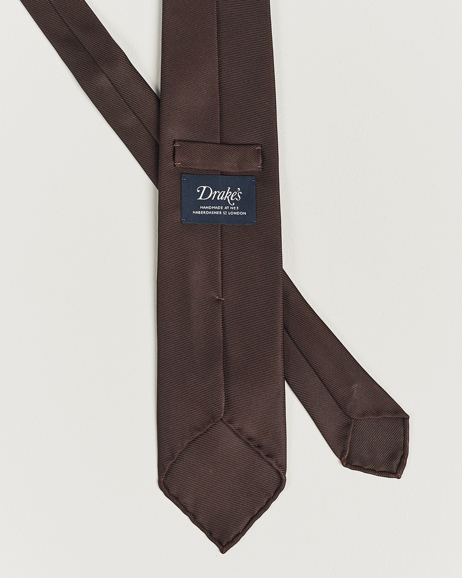 Herren | Drake's Handrolled Woven Silk 8 cm Tie Brown | Drake's | Handrolled Woven Silk 8 cm Tie Brown
