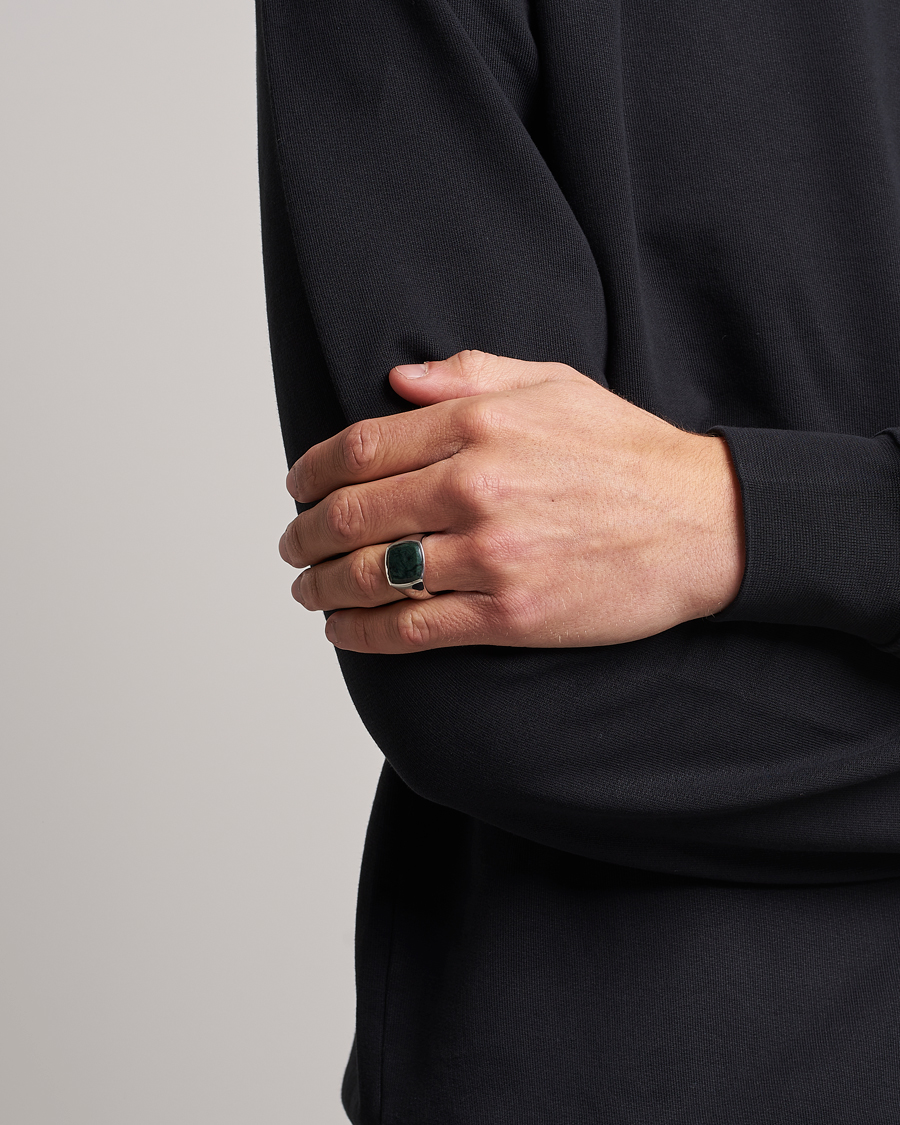 Herren | Special gifts | Tom Wood | Cushion Green Marble Ring Silver