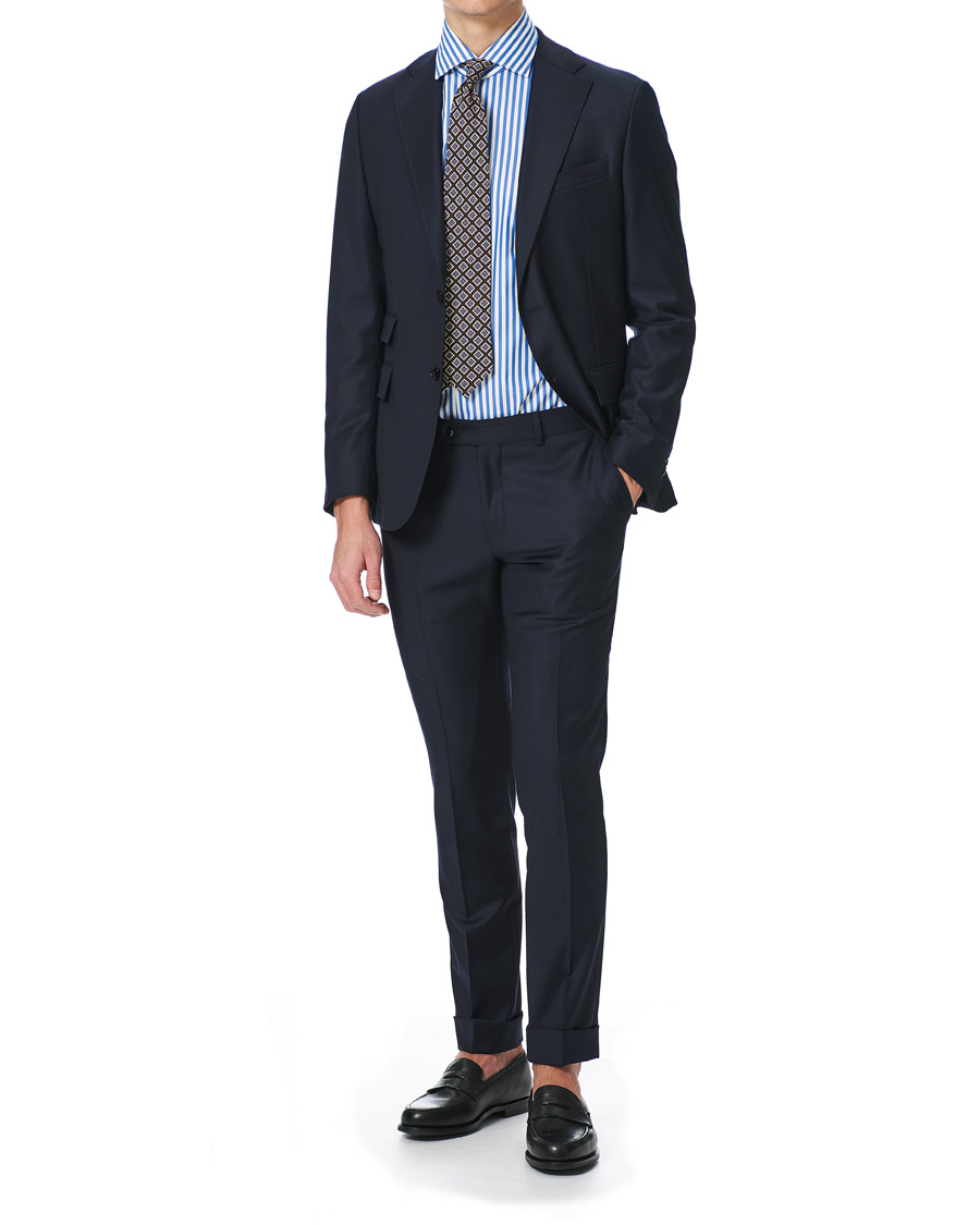 Herren | Hemden | Mazzarelli | Soft Cotton Cut Away Shirt Blue/White