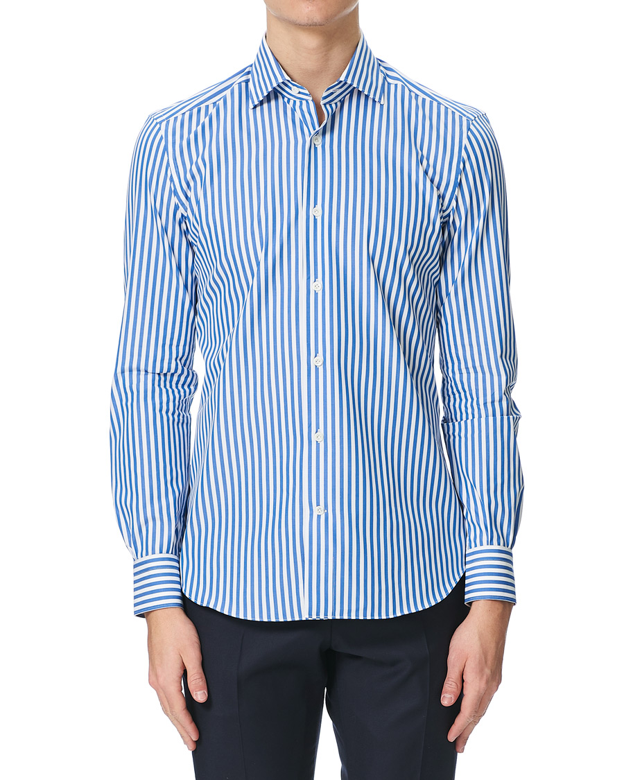 Herren | Hemden | Mazzarelli | Soft Cotton Cut Away Shirt Blue/White
