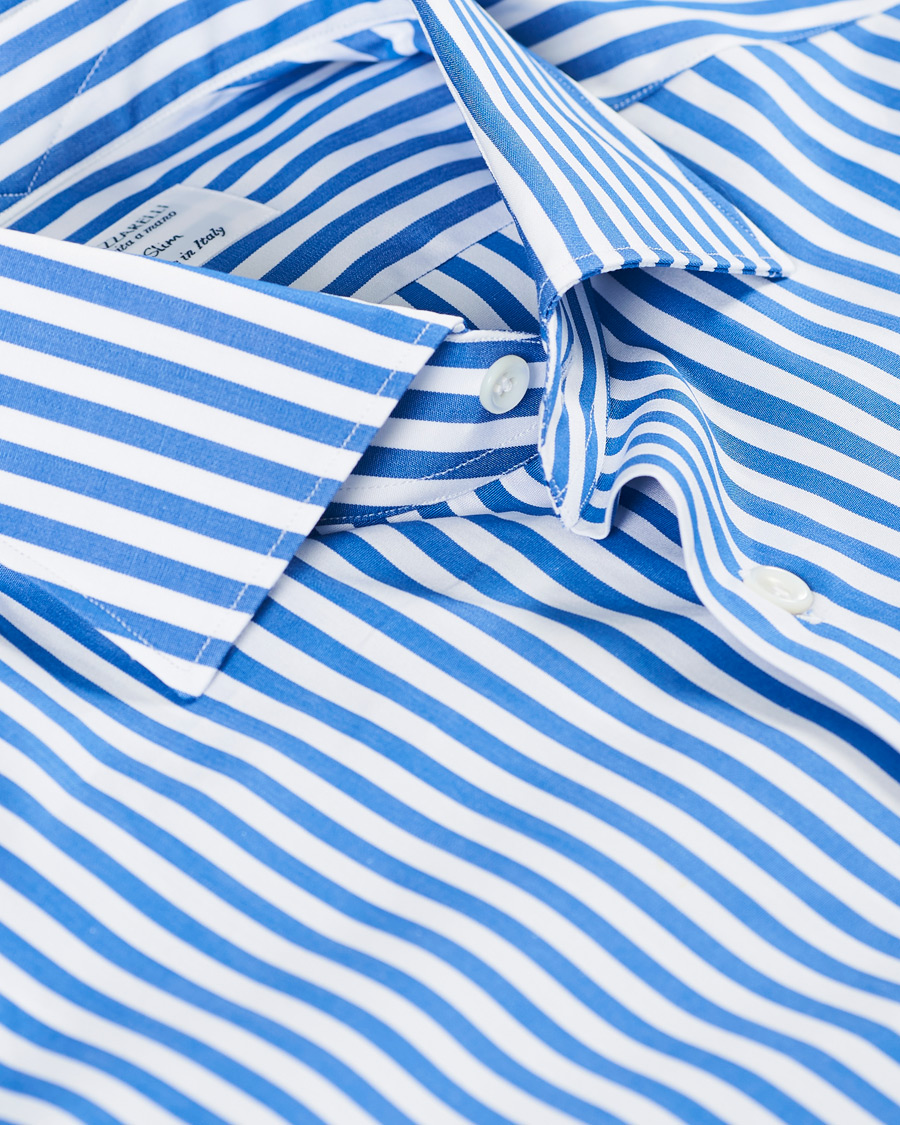 Herren | Hemden | Mazzarelli | Soft Cotton Cut Away Shirt Blue/White