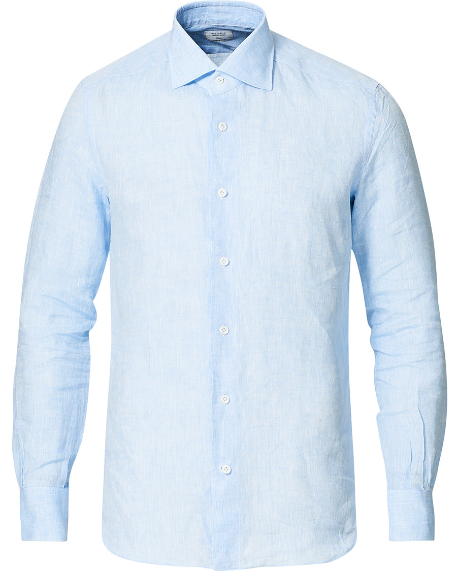 Herren | Hemden | Mazzarelli | Linen Cut Away Shirt Light Blue
