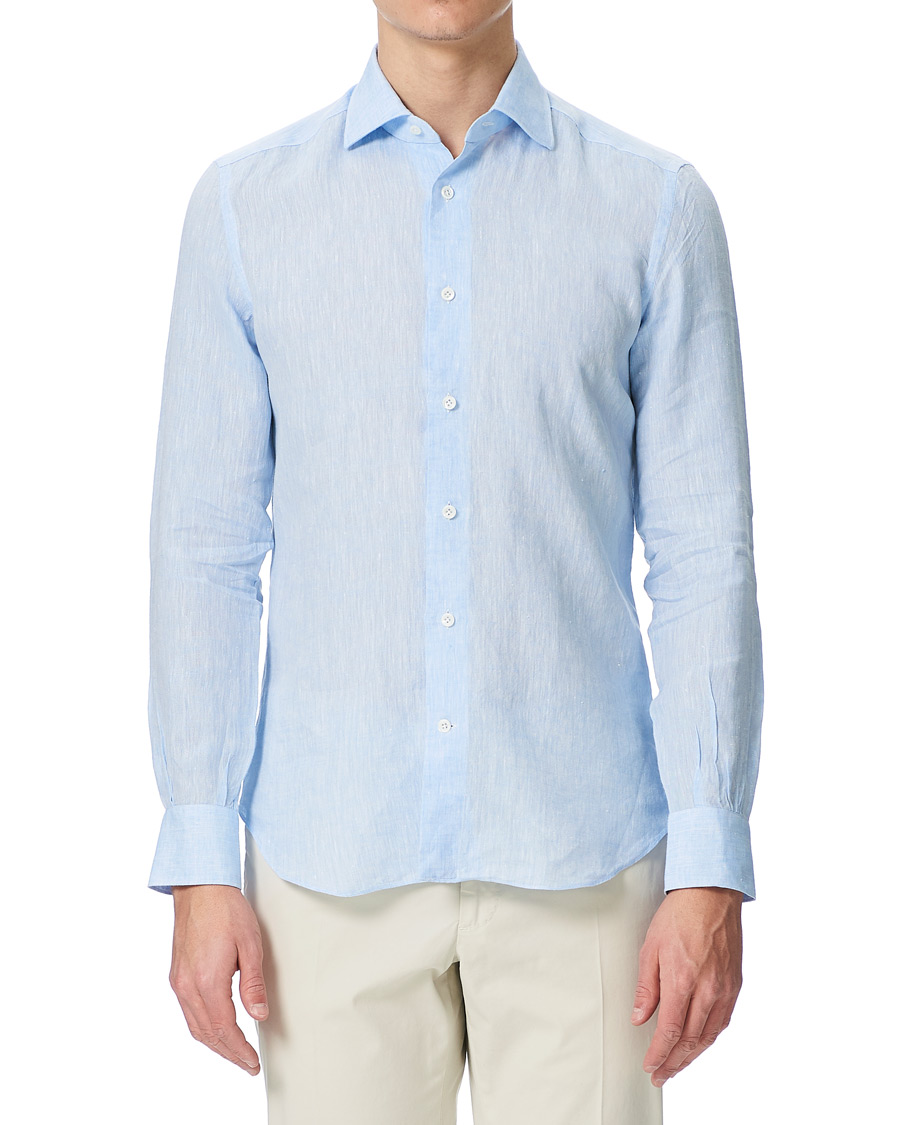 Herren | Hemden | Mazzarelli | Linen Cut Away Shirt Light Blue