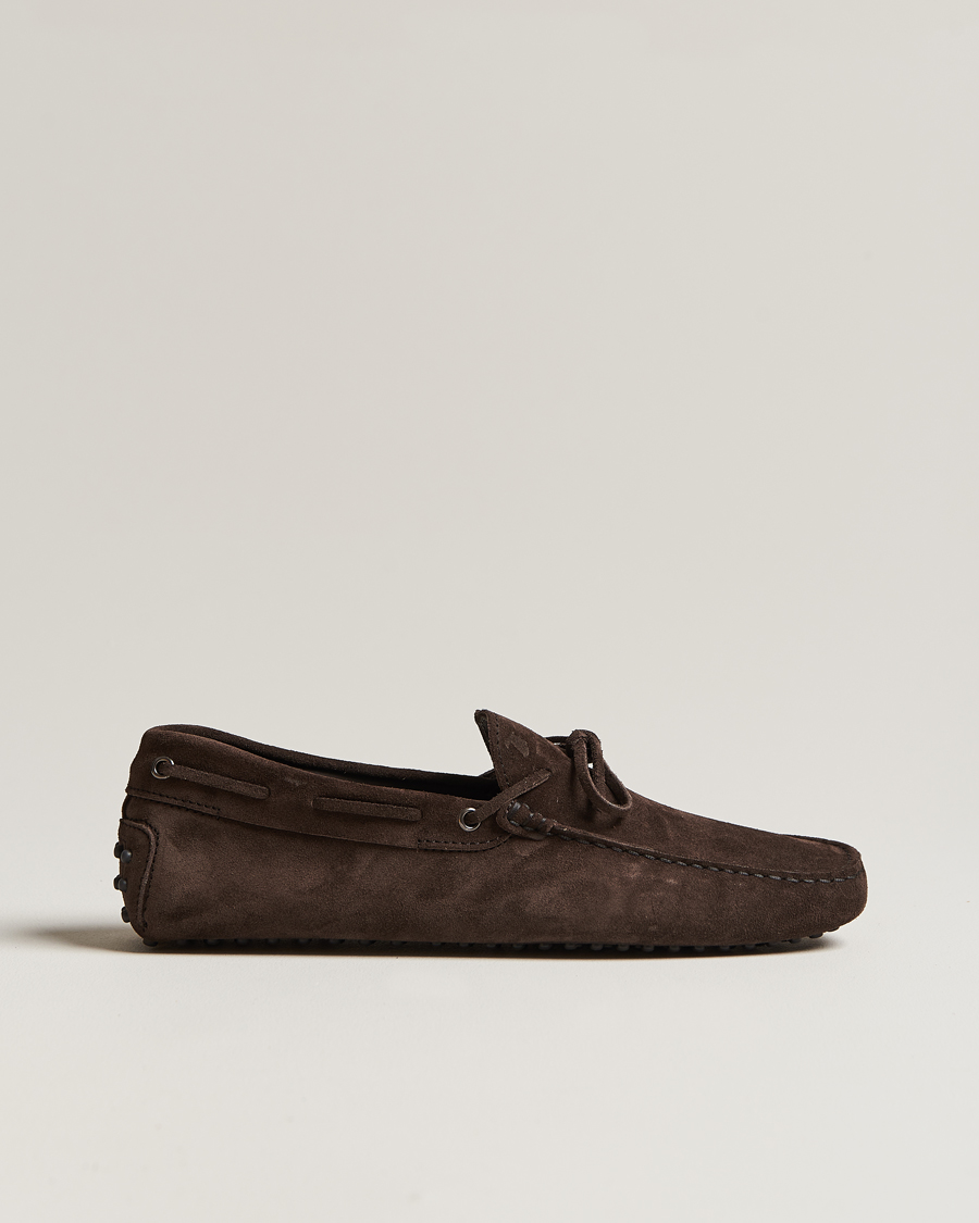 Herren | Tod's Lacetto Gommino Carshoe Dark Brown Suede | Tod's | Lacetto Gommino Carshoe Dark Brown Suede
