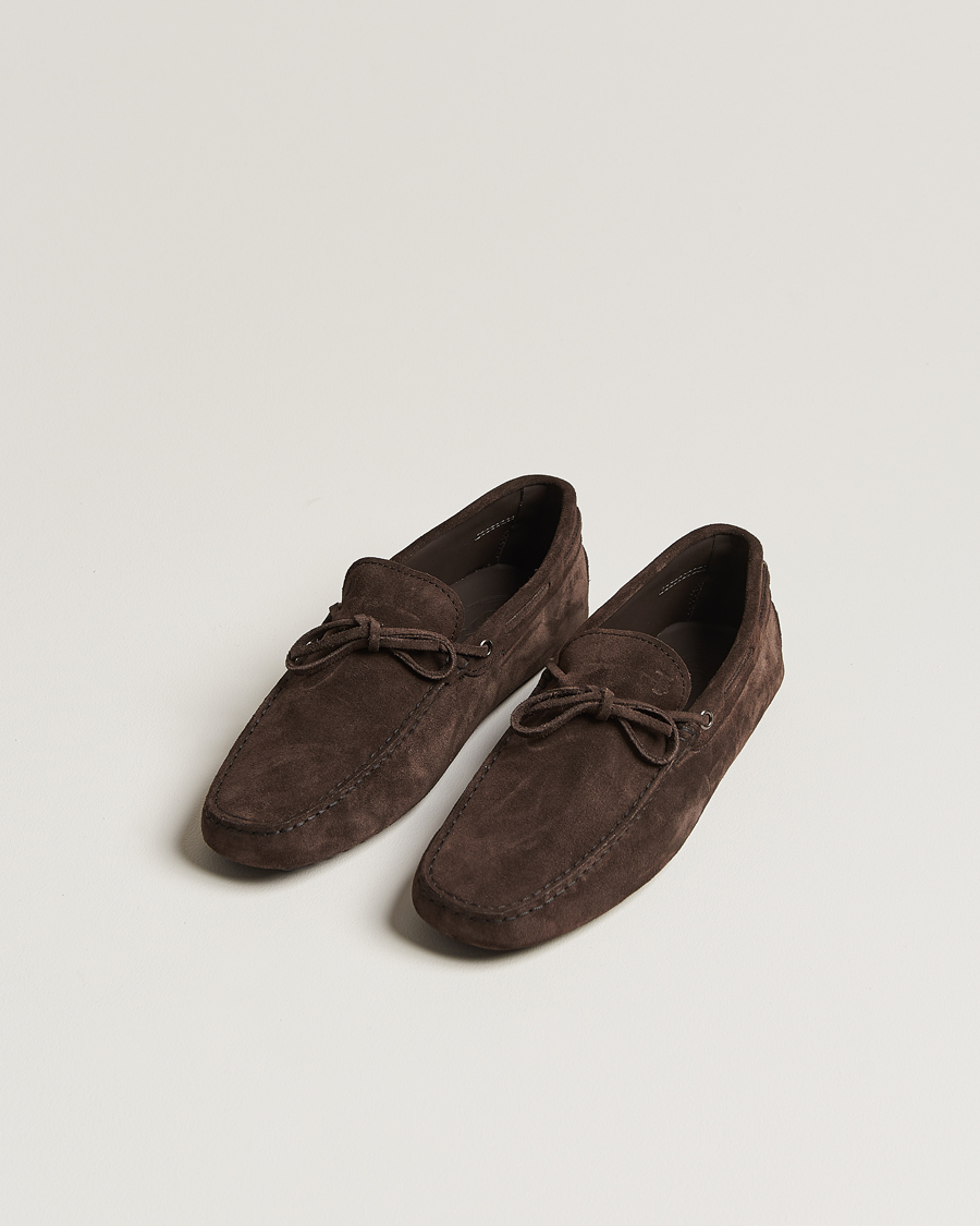 Herren | Tod's Lacetto Gommino Carshoe Dark Brown Suede | Tod's | Lacetto Gommino Carshoe Dark Brown Suede