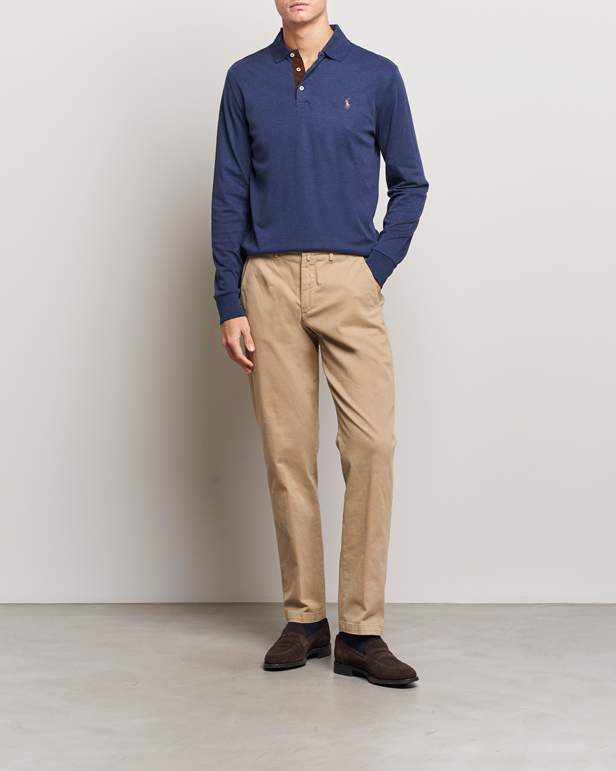 Herren | Poloshirts | Polo Ralph Lauren | Pima Cotton Custom Fit LS Polo Spring Navy Heather