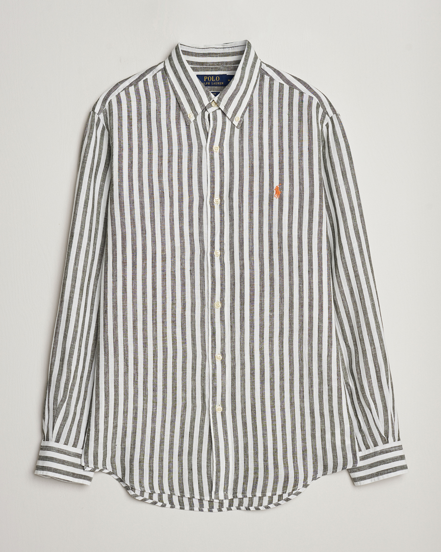 Herren | Hemden | Polo Ralph Lauren | Custom Fit Striped Linen Shirt Olive/White