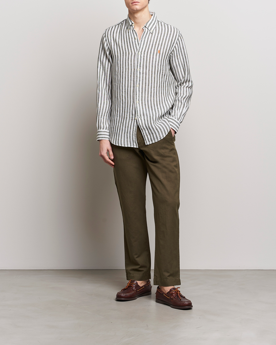 Herren | Hemden | Polo Ralph Lauren | Custom Fit Striped Linen Shirt Olive/White