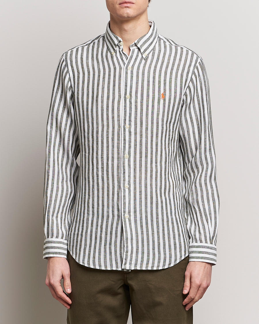 Herren | Smart Casual | Polo Ralph Lauren | Custom Fit Striped Linen Shirt Olive/White