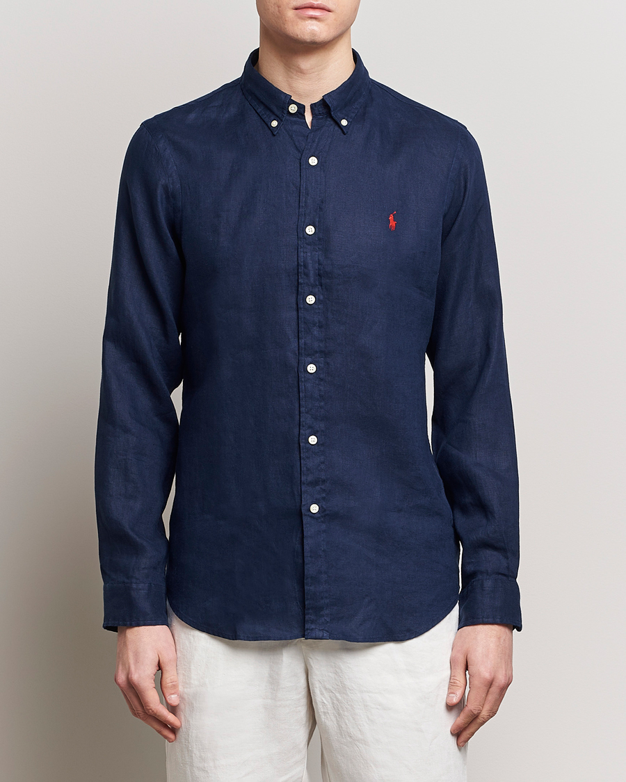 Herren | Smart Casual | Polo Ralph Lauren | Slim Fit Linen Button Down Shirt Newport Navy