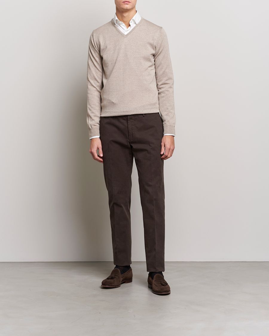 Herren | Pullover | Stenströms | Merino V-Neck Sand