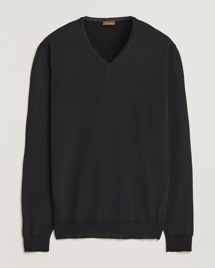 Herren | Pullover | Stenströms | Merino V-Neck Black