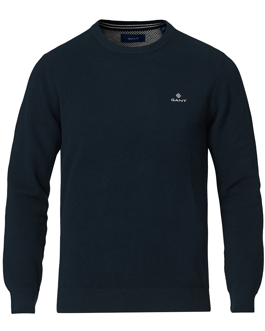 Herren | Pullover | GANT | Cotton Pique Crew Neck Eavning Blue