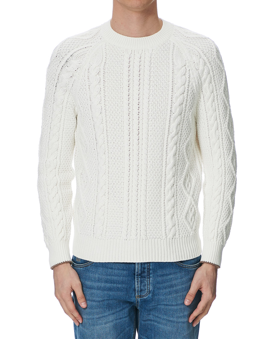 Herren | Pullover | Brunello Cucinelli | Cotton Aran Cable Sweater Off White
