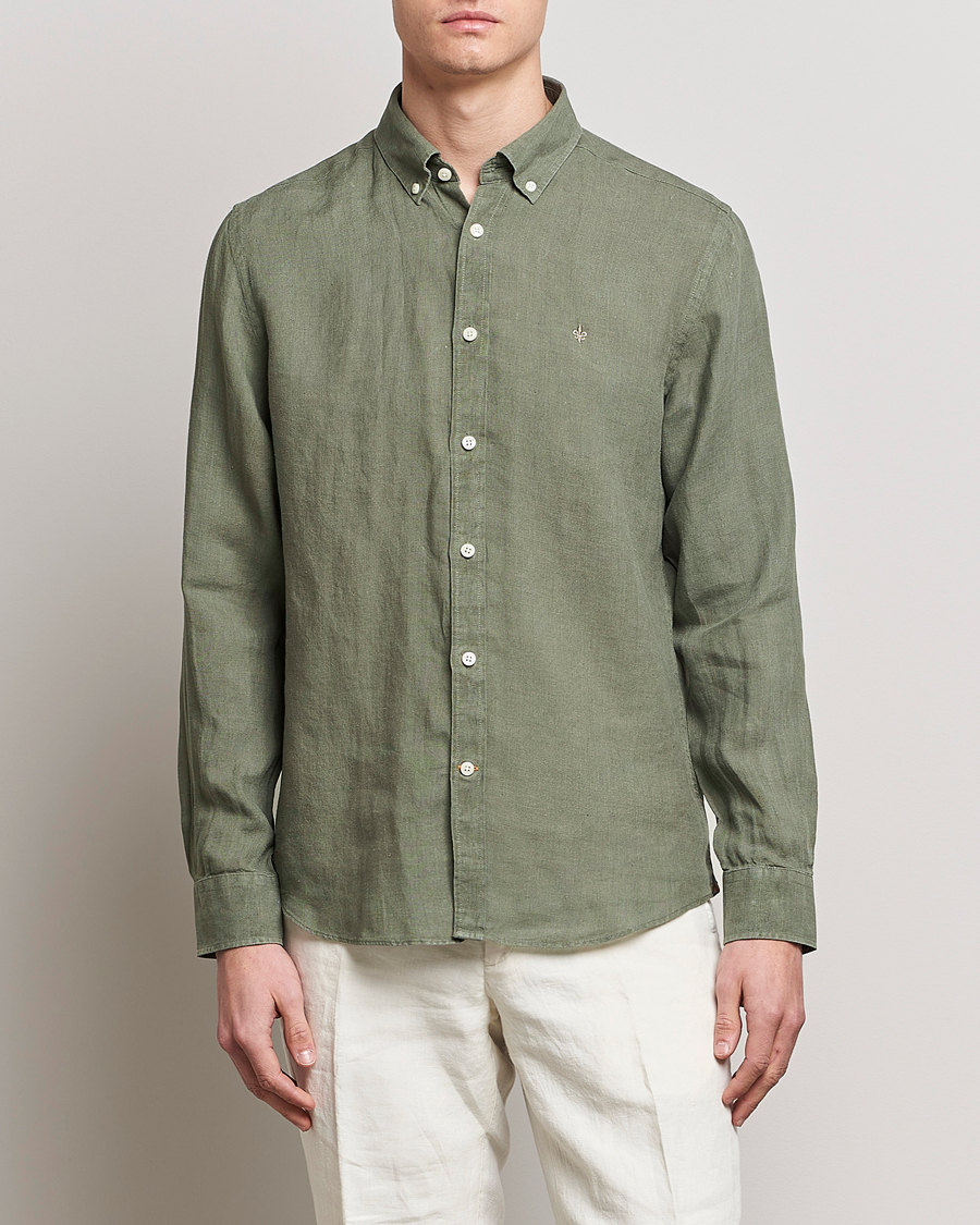 Herren | Freizeithemden | Morris | Douglas Linen Button Down Shirt Olive