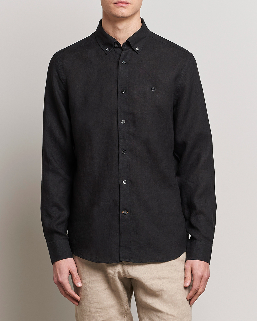 Herren | Freizeithemden | Morris | Douglas Linen Button Down Shirt Black