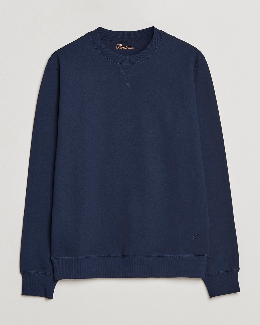 Herren | Pullover | Stenströms | Cotton Collage Crew Neck Navy