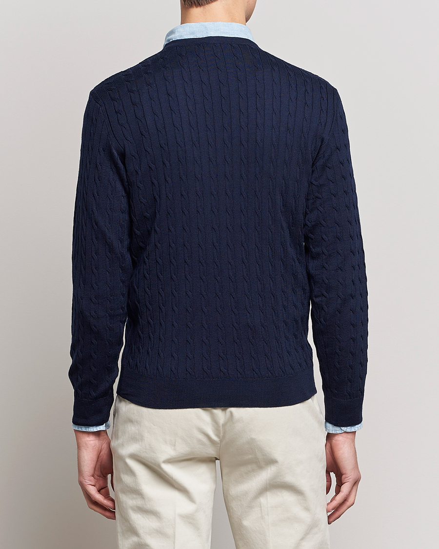 Herren | Pullover | Stenströms | Merino Cable Crew Neck Navy