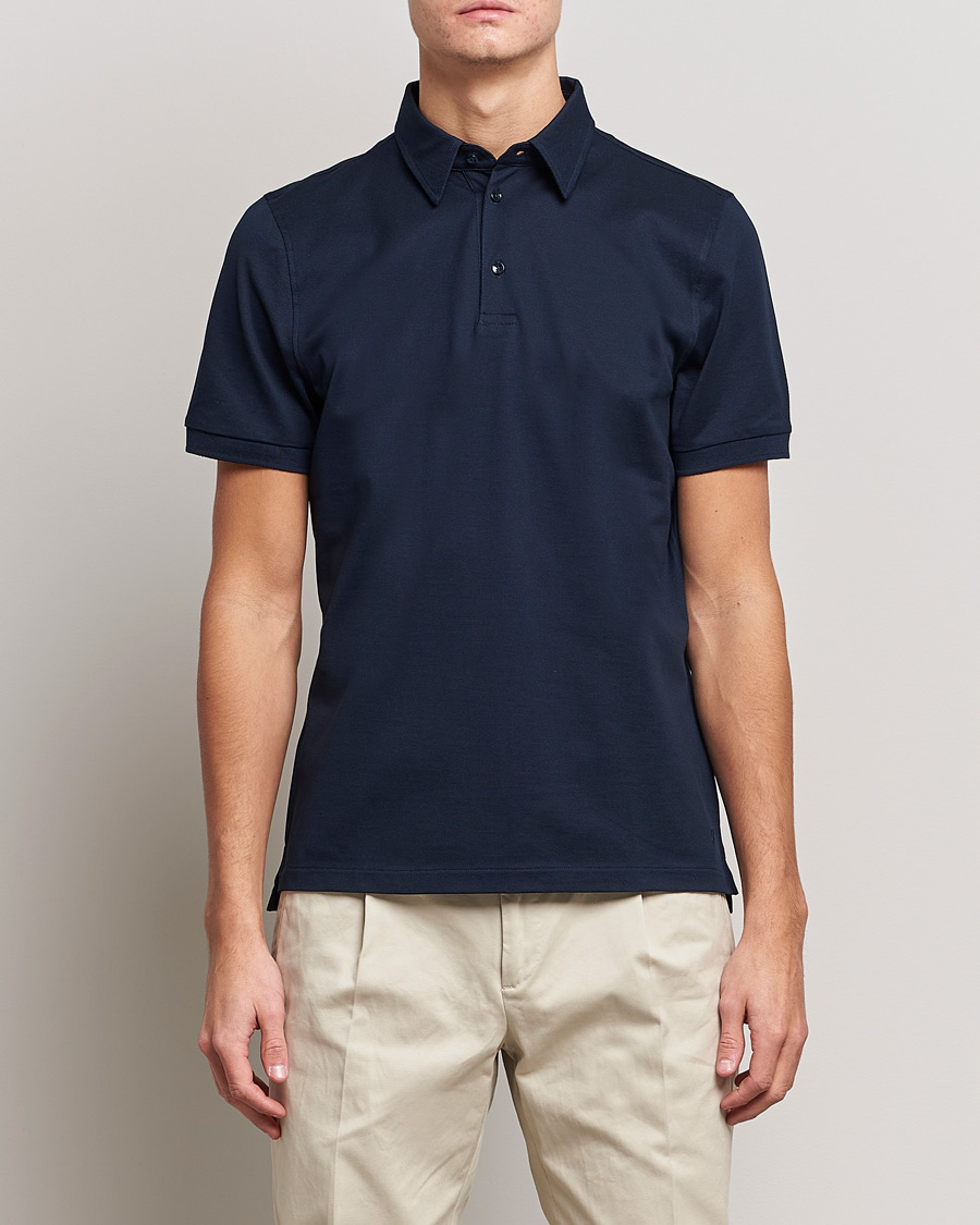 Herren | Kurzarm-Poloshirts | Stenströms | Cotton Polo Shirt Navy