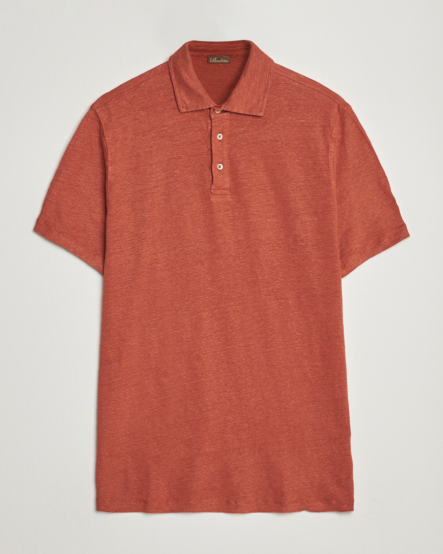 Herren | Poloshirts | Stenströms | Linen Polo Shirt Rust