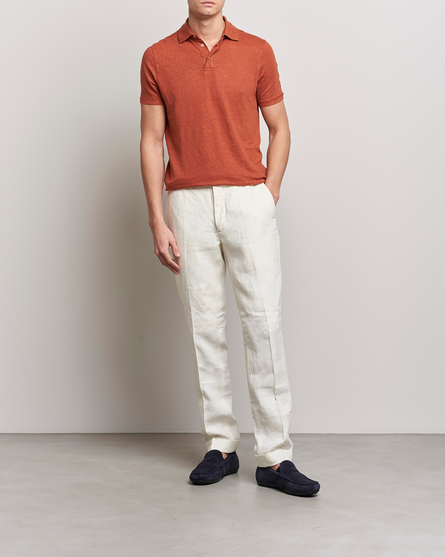 Herren | Poloshirts | Stenströms | Linen Polo Shirt Rust