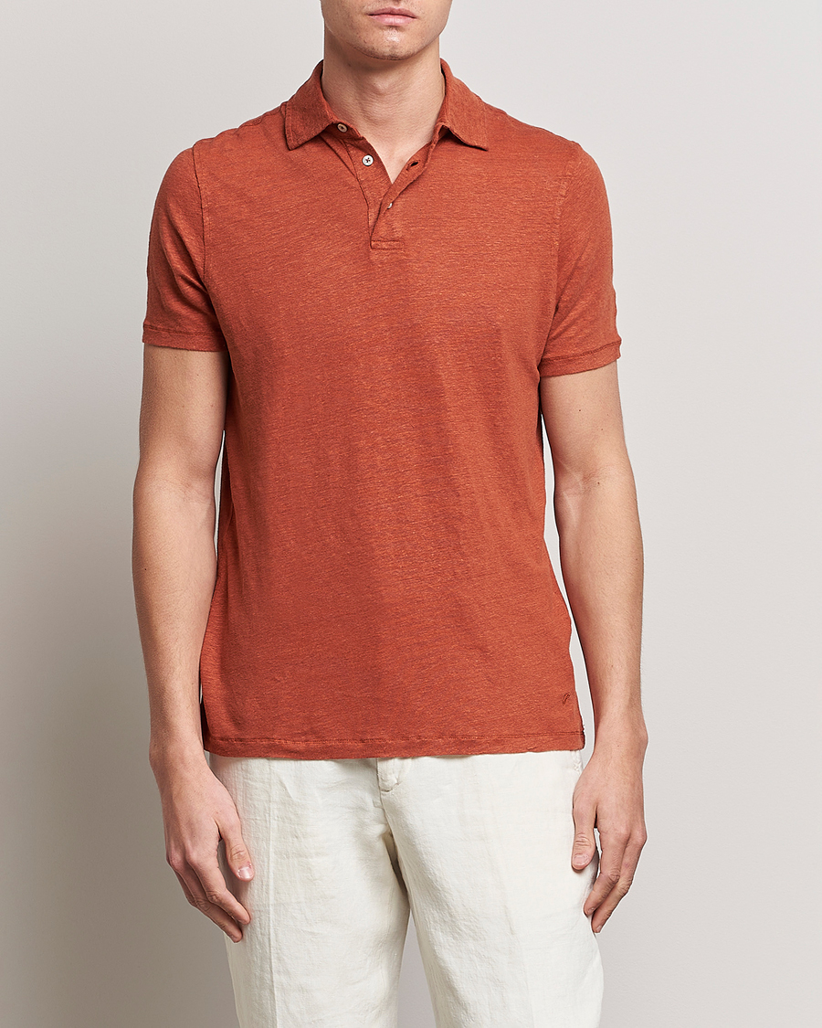 Herren | Poloshirts | Stenströms | Linen Polo Shirt Rust