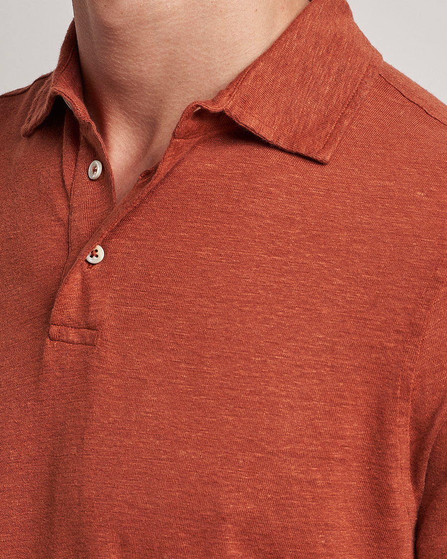Herren | Poloshirts | Stenströms | Linen Polo Shirt Rust