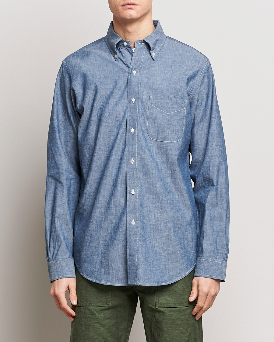 Men | Denim Shirts | orSlow | Denim Button Down Shirt Light Blue