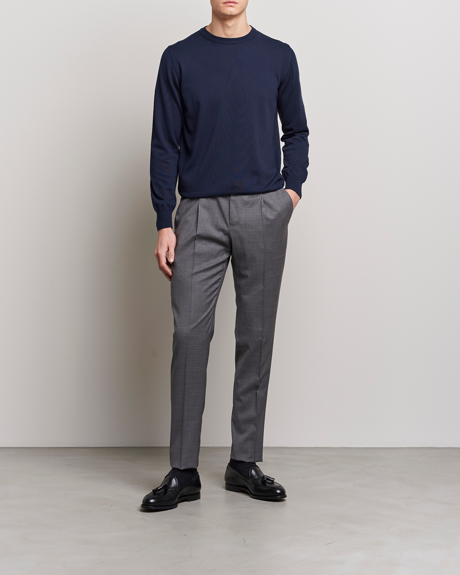 Herren | Pullover | Canali | Cotton Crew Neck Pullover Navy
