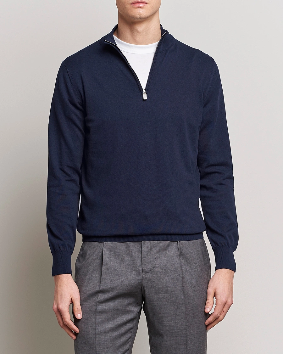 Herren | Half-zip | Canali | Cotton Half Zip Sweater Navy